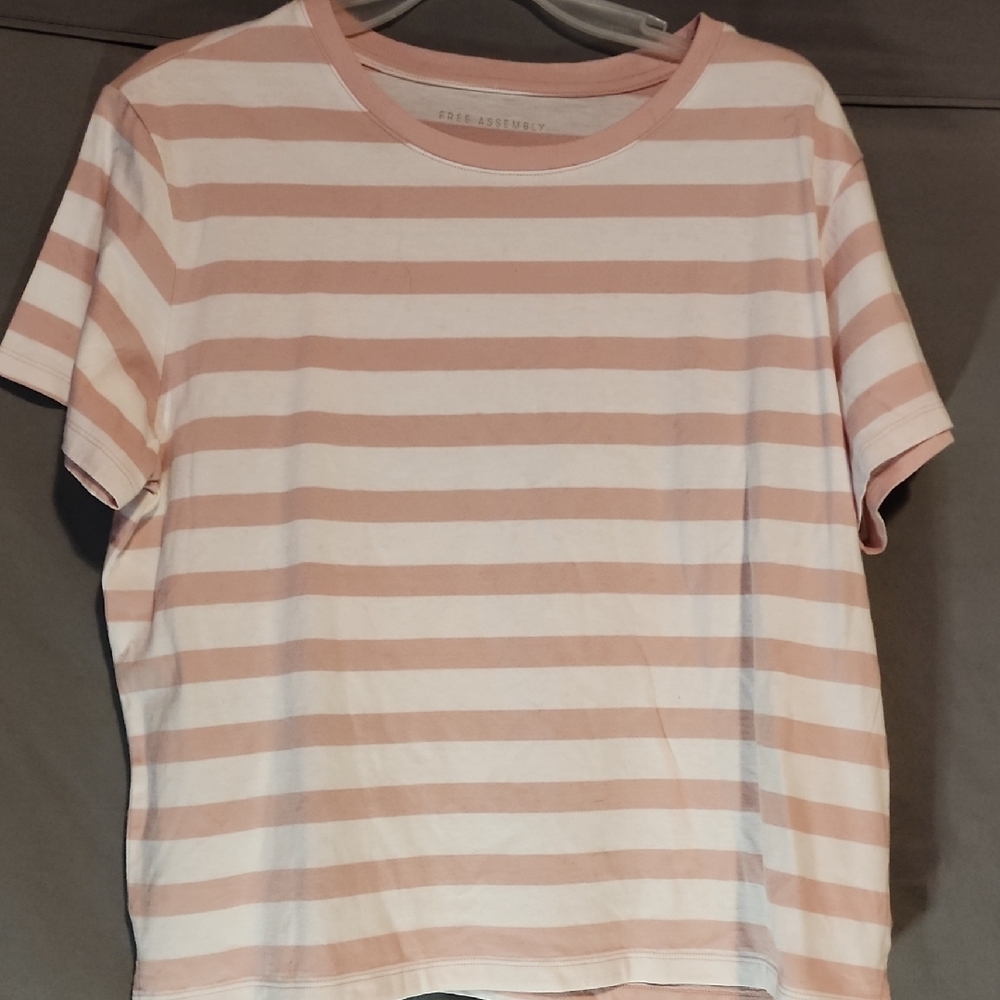 Free Assembly Striped Short Sleeve Crewneck Tee in Soft Blush & White